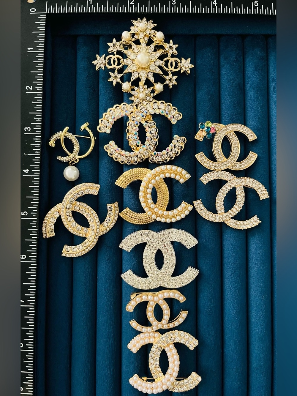 10Pcs Initial Letter Brooch Pins Gold Silver Pearl Tone Sparkle Set
